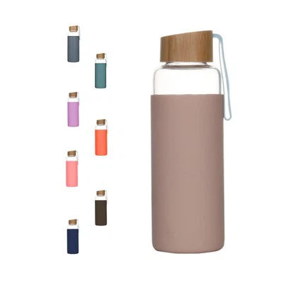 550 ml tiešā dzeramā stikla ūdens pudele ar bambusa vāku un pielāgotu logotipu